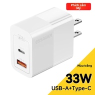 Bộ Sạc Essager 33W GaN USB C PD Sạc Nhanh Type C Cho iPhone 14 13 12 11 Pro Max XS 8 iPad Pro Air Mi