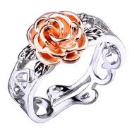 Fashion Plated 14k Rose Gold Flower Ring European and American Retro Plated 925 Silver Color Separation Engagement Ring