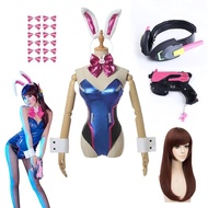 Game Dva Cosplay Outfit - PU Leather Bodysuit with Wig and Accessories