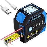 PudmraKi 4-in-1 Laser Tape Measure 131Ft, Laser Crosshairs, 16Ft and 5m Auto-locking Tapes, Digital