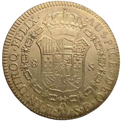 1777 Colombia 8 Escudos - Carlos III Golden Copy Coin