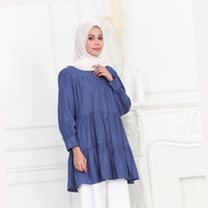 Blaus Labuh Dua Layer Double Ruffle Blouse Muslimah Style Trendy Terkini