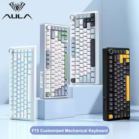 AULA F75 Wireless Bluetooth 2.4G Wired Gaming Mechanical Keyboard 75% Layout RGB Gasket Mount OEM Pr