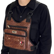 Men's Chestbag Tactical Vest Bag PU LENTHER Sling Bag Man Crossbody Bag