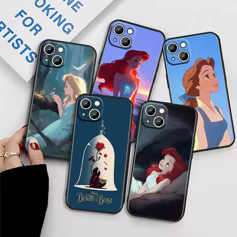 Beauty And The Beast Princess For iPhone 15 14 13 12 11 XS XR X 8 7 SE Pro Max Plus Mini Black Soft 