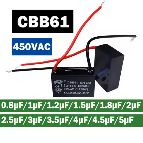CBB61 Fan Capacitor 450vac Starting Capacitor 0.8uF 1uF 1.2uF 1.5uF 1.8uF 2uF 2.5uF 3uF 3.5uF 4uF 4.