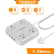 TESSAN Flat Plug Power Strip Extension Cord Extension Plug Widely Spaced Outlets 3 USB Ports Wall Mo