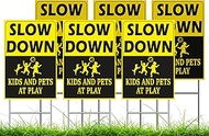 6 Pack 8x12 inch Double Sided Please Slow Down Kids and Pets at Play Yard Signs with Metal Wire H-St