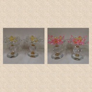 神料香烛金纸高级单球水晶莲花烛台。适合摆放任何神明。高11cm×宽12cm。1对庄。