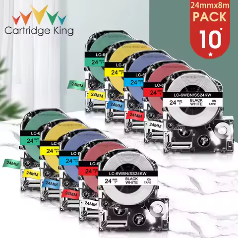 5~10PK Compatible for Epson SS24KW 24mm Label Tape Epson Tapes ST24KW SC24RW SC24YW SC24BW SC24GW fo