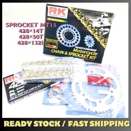 YAMAHA MT15 MT-15 RK MOTORCYCLE STEEL CHAIN AND SPROCKET SET 428×132L / 14T / 50T RK ORING SPOCKET