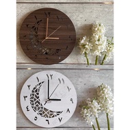 'Art Clock & Decor' Anticlockwise Moon Lasercut Wooden Wall Clock with Ticking/Jam Tawaf Dinding Jen