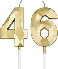 46th & 64th Birthday Candles for Cake, Gold Number 46 64 3D Diamond Shaped Candle Birthday Decoratio