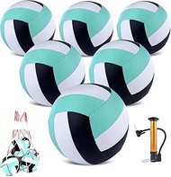 6 Pack Volleyballs Official Size 5, Waterproof Soft Bulk Recreational Volley Balls with Pump and Net