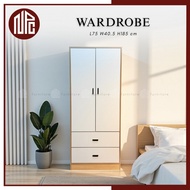 (Bigger Size 112cm Length) NPC BLACK 4 Feet (LOCK) Bigger Size 3 Door Wardrobe With 2 Drawer - BLACK