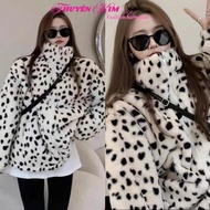 N_ Cold season furJacket, dalmatian fur coat with leopard print, loose long sleeves