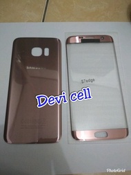 BACK DOOR TUTUP BELAKANG CASING PLUS KACA DEPAN LCD SAMSUNG GALAXY S7 EDGE G935 ORIGINAL WARNA ROSE