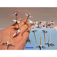Lot of 20pcs 3.3cm Floral Design Origami Crane Cake Toppers, Skewers, Cocktail Pickers. (JD paper se