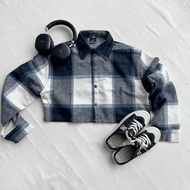 Áo sơmi Croptop FLANNEL SỌC CARO màu XANH/HỒNG/KEM Áo Sơ Mi form ngắn Local Brand Jaystoree