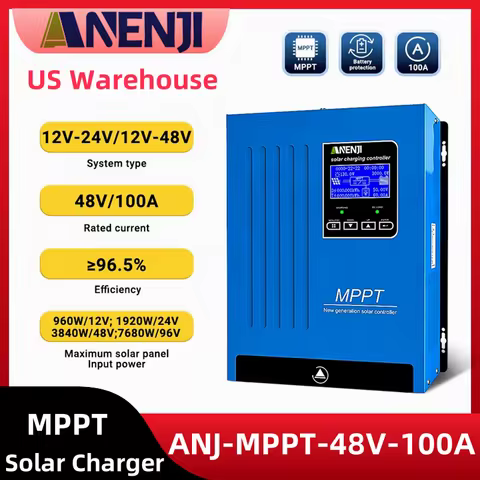 ANENJI 100A MPPT Solar Controller 24/48V Solar Charger Battery 36V setting Charger Max 150Vdc Back-l