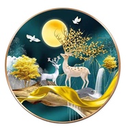 Circular 5D Diamond Painting Elk Wealth Tree Full Round Diamond Landscape Rhinestone Diamond Embroidery Beads Painting