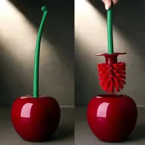 Creative Cherry Shape Toilet Brush Set, Lovely Red Toilet Brush with Holder, Bathroom Accessories La