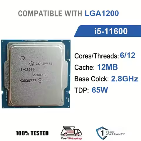 Intel Core i5-11600 6 Core 12 Thread 2.8GHz 65W 12MB Cache 14nm Rocket Lake-S DDR4-3200 MHz SRK3J LG