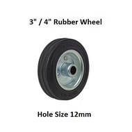 3" & 4" HEAVY DUTY BLACK RUBBER CASTOR ROLLER RODA WHEEL/REPLACEMENT TROLLEY WHEEL