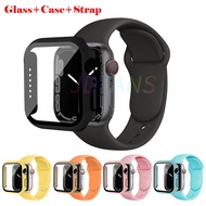 Glass+Case+Strap For Apple Watch band 44mm 40mm 45mm 41mm 38mm 42mm 44 mm Silicone watchband bracelet iWatch series 3 4 5 6 se 7