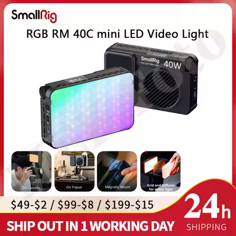 SmallRig RGB RM 40C mini LED Video Light 5359 with 4800mAh Side HD LCD Magnetic Diffuser/Grid 14 Lig