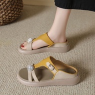 Women's Leather Sandals - Stylish Rhinestone Flats