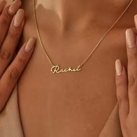 Art Font Style Name Necklace Personalized Stainless Steel Signature Font Nameplate Choker Necklaces 