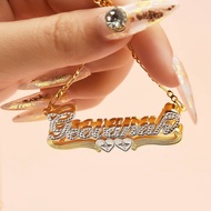 Personalized Two Tone Double Plate Gold Plated Necklaces Customized Two Heart 3D Name Necklace For W