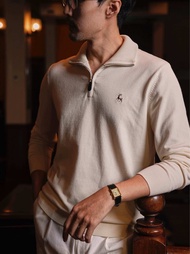 The Finery – Quarter Zip Sweater สีครีม Cream | ผ้า Cotton 100% Summer Knit | ทรง Slim Fit | ปักโลโก