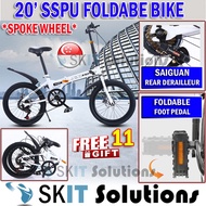 【READY STOCK】20 Inch SSPU Foldable Bicycle FREE 11 Gifts, w/ Spoke Wheel Tyres 20' Folding Bike 7 Speed Dual Disc Brakes