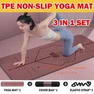 Anti-Slip Premium Quality TPE Yoga Mat, Extra Thick 6/8mm TPE Workout Mat, Free Strap + Bag, Fireheart Warrior