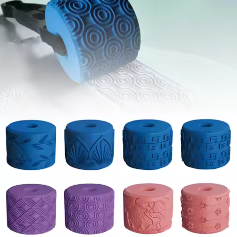Clay Stamp Roller Geometric Flower Patterns Relief Rolling Tool Ceramic Clay Texture Wheel Clay Mold