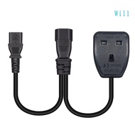 Will 32cm 1ft IEC320 C14 to IEC320 C13 + UK13A Power Cord 1 in 2 Out Y-splitter Adapter Cable Extens