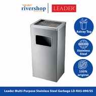 LEADER Stainless Steel Dustbin Garbage Waste Bins c/w Ashtray Top LD-RAS-090/SS/ Rubbish Bin Trash C