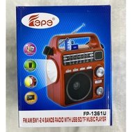 {Ready Stock} Radio With Torch Light Fepe FP 1361U Fm/Am/Sw 1-2 4 Bands Radio With USB/SD/TF Music
