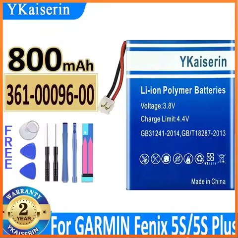 YKaiserin 800mAh 361-00096-00 Battery for GARMIN Fenix 5s Fenix 5s Plus 5sPlus Batterie Batterij + T