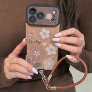 Big Window Wrist Strap Flower Phone Case for iPhone 17 16 15 14 Plus 11 13 12 17 16 pro max Retro Le