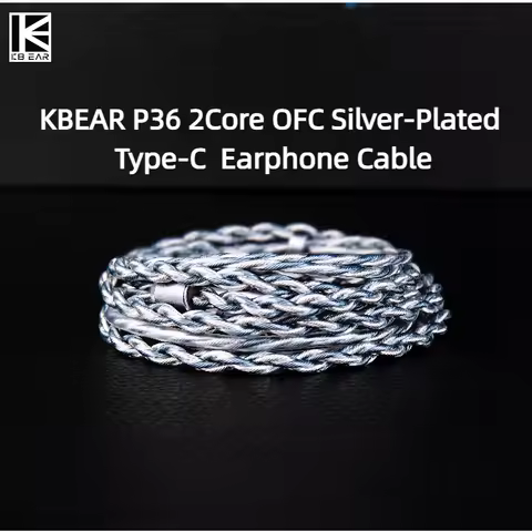 KBEAR P36 2Core OFC Silver-Plated HiFi Earphone Cable 0.78 2PIN Type-C Plug-and-Play IEM Cable For K