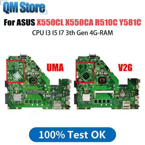 For ASUS HighPerformance Mainboard X550CA Laptop Motherboard R510C X550C CPU i3 i5 i7 1007U 2117U 2G