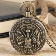 Bronze Department Of Army Men Women Quartz Pocket Watch Necklace Chain Gift
