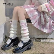 CAMELLI Fingerless Gloves, Kawaii Lolita Japanese White Goth Knit Arm Sleeves, Women Autumn Winter H