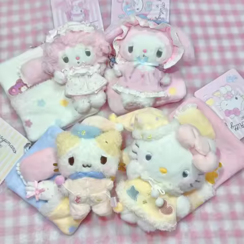 New Good Night Sleep Sanrio Plush Keychain Masyumaro Soft Sleepy Eyes Plushie My Melody Piano Kawaii