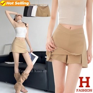 HOT 'พร้อมส่ง'  กระโปรงครึ่งตัวแยกออกแบบเอว V พร้อมกางเกงเซฟตี้-7315