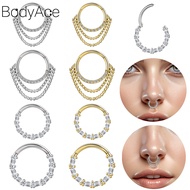 Bodyace 1 Pc Stainless Steel Nose Ring Nose Clicker Cubic Zircon Nostril Piercing 16G/18G Nose Pierc