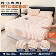 Striped Plain Velvet Bed Sheet Super Soft Fluffy Comfortable Garterized Bedsheet Pillowcase